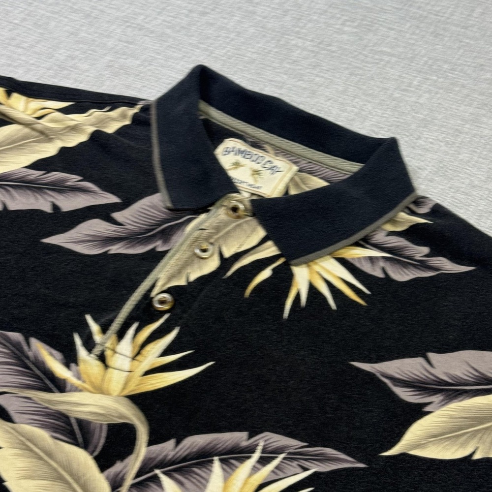 Bamboo Cay Polo Shirt Mens XL Black Floral Fine Resortwear 100% Cotton